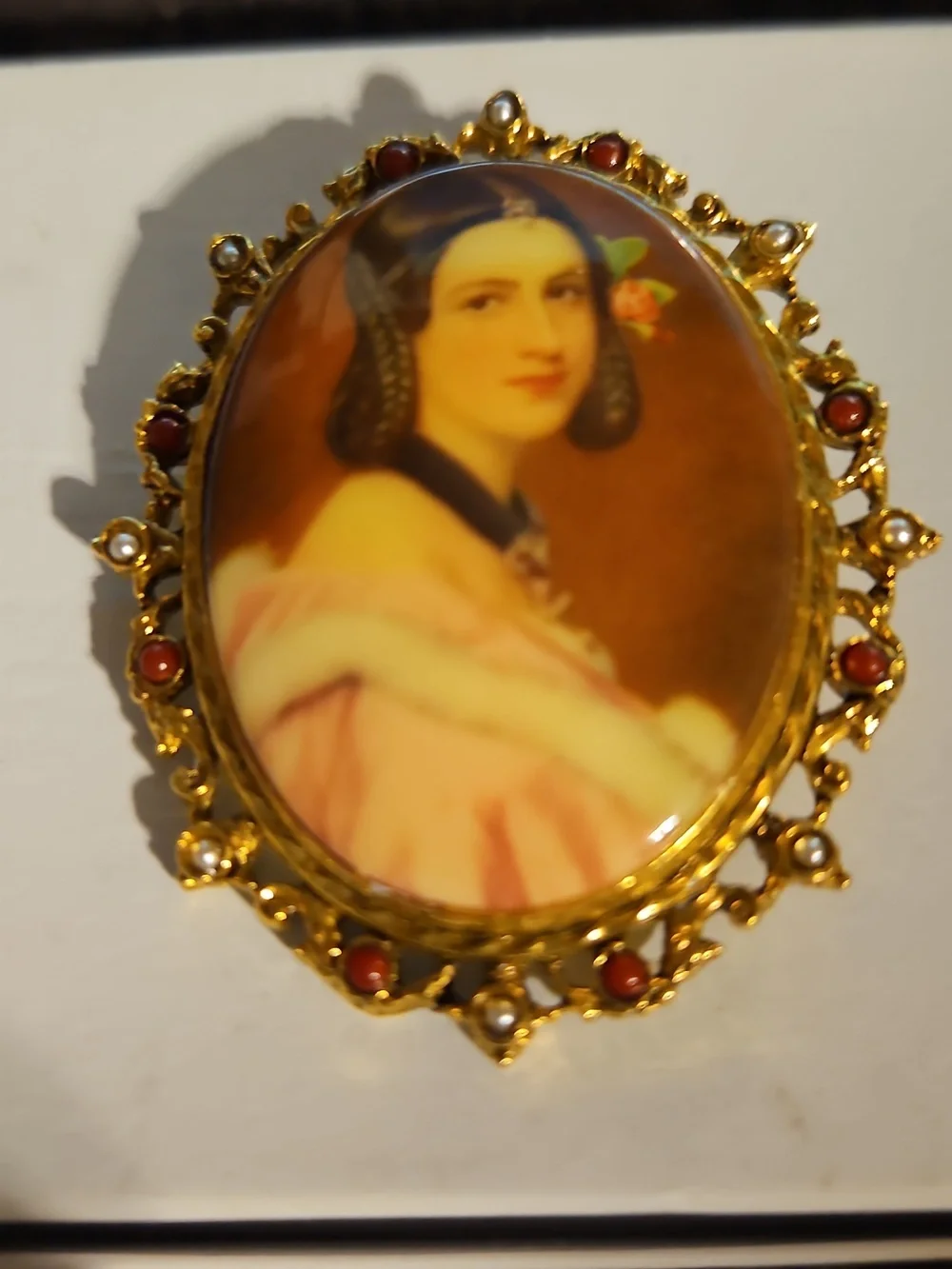 Signed Art Porcelain Cameo Brooch
